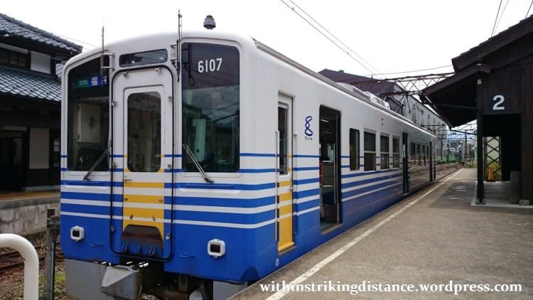 30Jun15 002 Japan Honshu Fukui Katsuyama Station Eiheiji Line Echizen Railway Type MC6101 Train