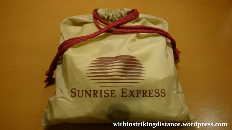 05-06Jul15 007 Japan Honshu 285 Series EMU JR Tokyo Izumo-shi Sunrise Izumo Night Train Sleeper Single Deluxe Room Amenity Kit